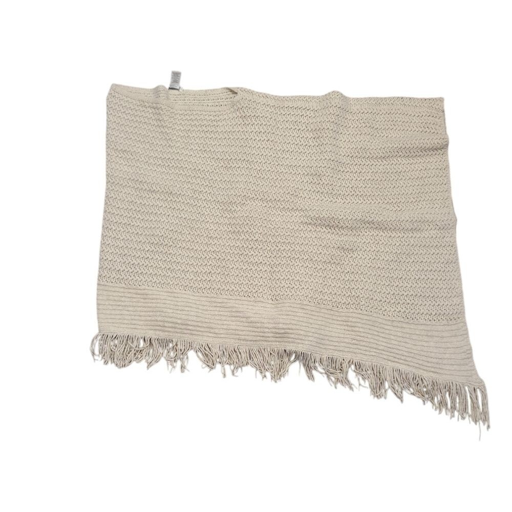 J. Jill Cream Knit Poncho One Size Asymmetrical Wool Blend Coastal Grandmother